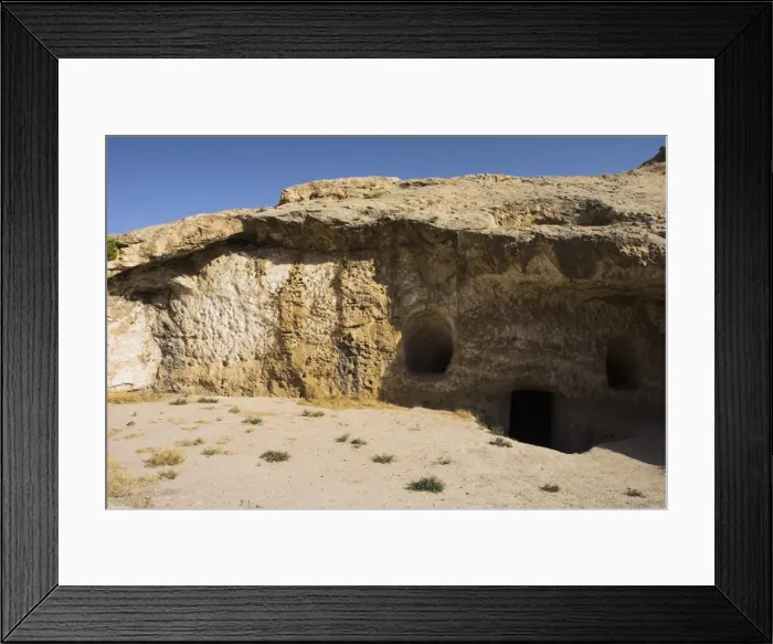 Framed Print : Buddhist caves at Takht-I-Rusam (Rustams throne), part of a stupa-monastery complex carved from rock dating from the Kushano-Sasanian period 4th-5th century AD. Samangan Province Framed Print : Buddhist caves at Takht-I-Rusam (Rustams throne), part of a stupa-monastery complex carved from rock dating from the Kushano-Sasanian period 4th-5th century AD. Samangan Province