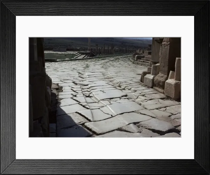 Framed Print : Chariot wheel ruts by the West Gate, Roman site of Timgad, UNESCO World Heritage Site