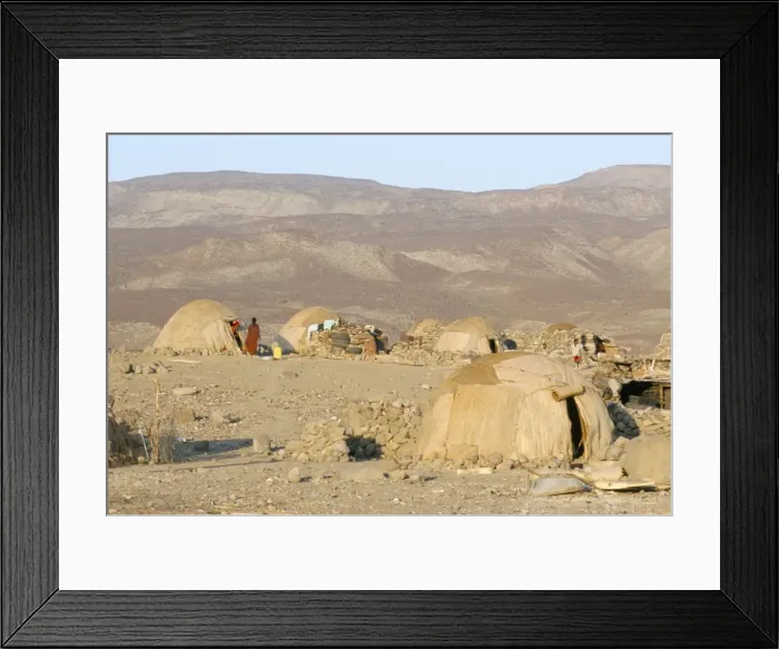 Framed Print : Desert camp of Afar nomads, Afar Triangle, Djibouti, Africa Framed Print : Desert camp of Afar nomads, Afar Triangle, Djibouti, Africa