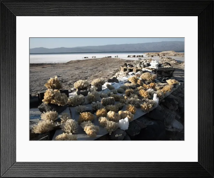 Framed Print : Tourist souvenirs on sale at Lac Assal, the lowest point on the African continent Framed Print : Tourist souvenirs on sale at Lac Assal, the lowest point on the African continent