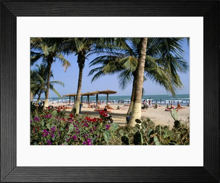 Framed Print : Palm trees and tourists, Bakau beach, the Gambia, West Africa, Africa Framed Print : Palm trees and tourists, Bakau beach, the Gambia, West Africa, Africa