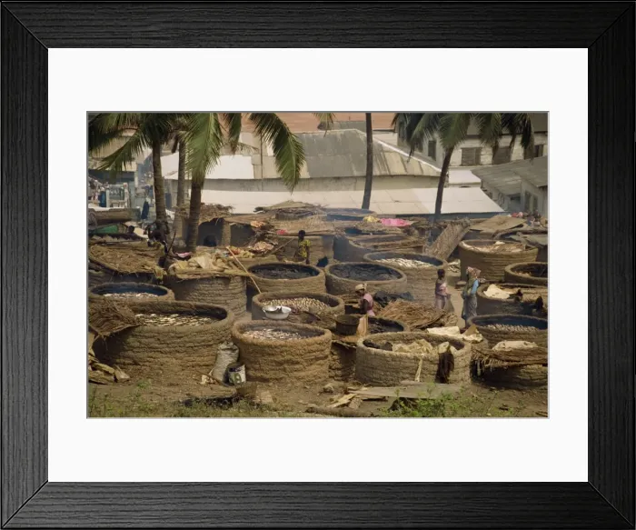 Framed Print : Women drying fish over charcoal, Elmina, Ghana, West Africa, Africa Framed Print : Women drying fish over charcoal, Elmina, Ghana, West Africa, Africa
