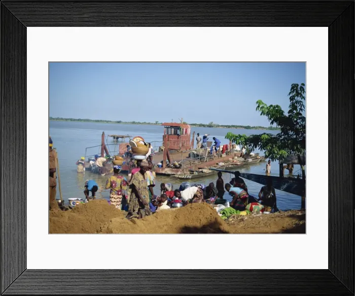 Framed Print : People along river bank, River Niger, Segou, Mali, Africa Framed Print : People along river bank, River Niger, Segou, Mali, Africa
