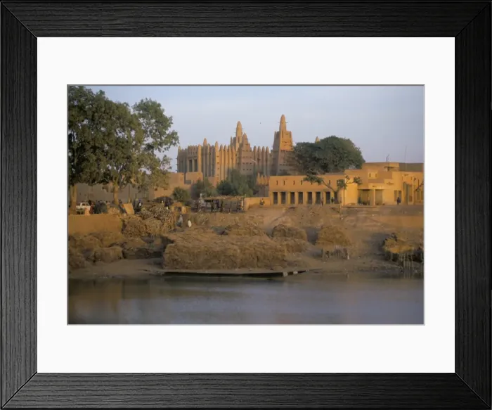 Framed Print : View of Grande Mosque from across the river, Mopti, Mali, Africa