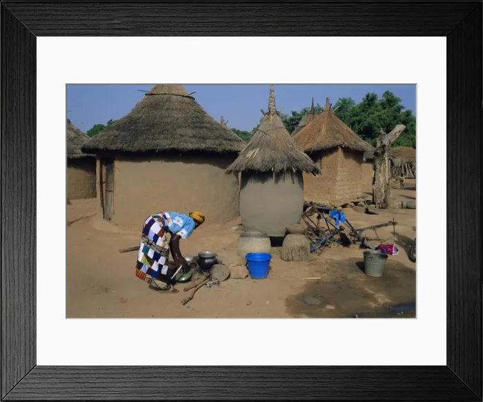 Framed Print : Mud village, huts, Mandi region, Mali, Africa Framed Print : Mud village, huts, Mandi region, Mali, Africa