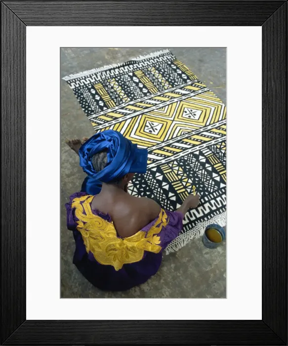 Framed Print : Cotton rug making, craft workshop of Bogolan, Segou, Mali