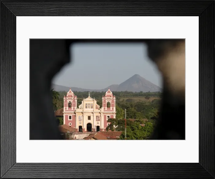 Framed Print : Calvario church and volcano, Leon, Nicaragua, Central America Framed Print : Calvario church and volcano, Leon, Nicaragua, Central America