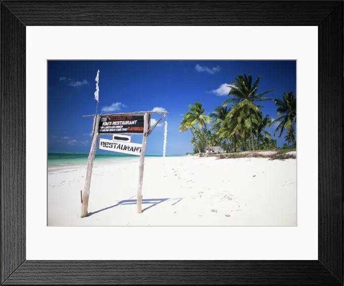 Framed Print : Restaurant sign on beach at Jambiani, island of Zanzibar, Tanzania, East Africa, Africa Framed Print : Restaurant sign on beach at Jambiani, island of Zanzibar, Tanzania, East Africa, Africa
