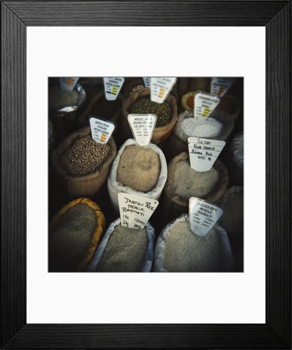 Framed Print : Bags of spices for sale in the market, Stone Town, Zanzibar, Tanzania, East Africa Framed Print : Bags of spices for sale in the market, Stone Town, Zanzibar, Tanzania, East Africa