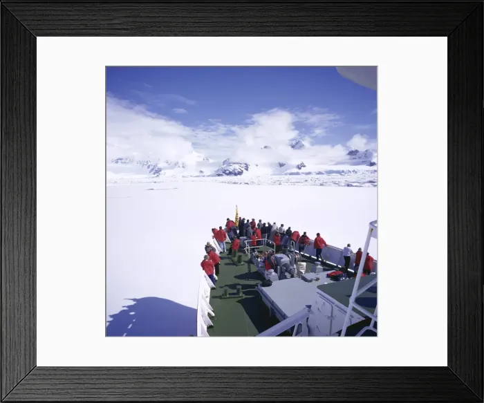 Framed Print : Tourists on deck of a cruise ship, sea ice cruising in fast ice, Antarctic Peninsula Framed Print : Tourists on deck of a cruise ship, sea ice cruising in fast ice, Antarctic Peninsula