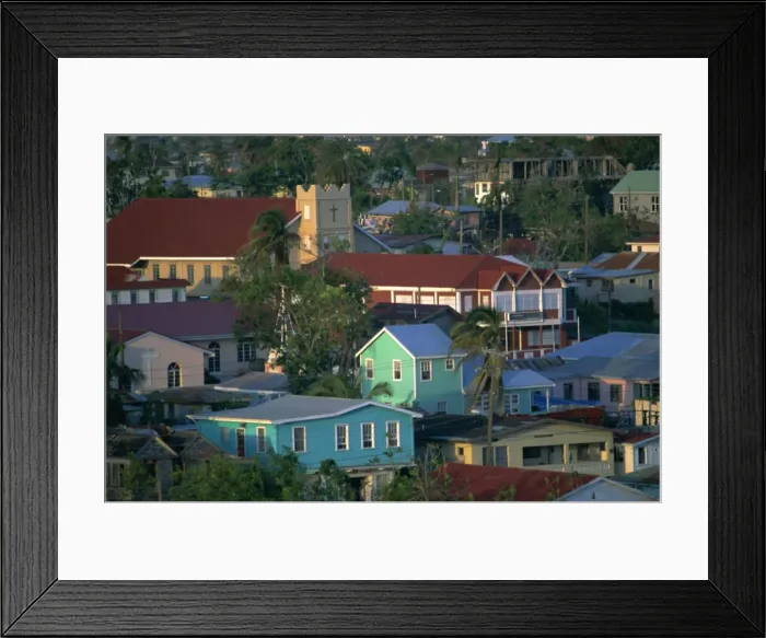 Framed Print : Church and houses, St. Johns, Antigua, Leeward Islands, Caribbean, Central America Framed Print : Church and houses, St. Johns, Antigua, Leeward Islands, Caribbean, Central America