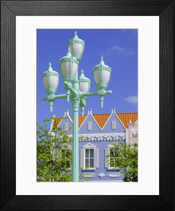 Framed Print : Typical pastel shades on mock Dutch architecture, Aruba, Dutch Antilles Framed Print : Typical pastel shades on mock Dutch architecture, Aruba, Dutch Antilles