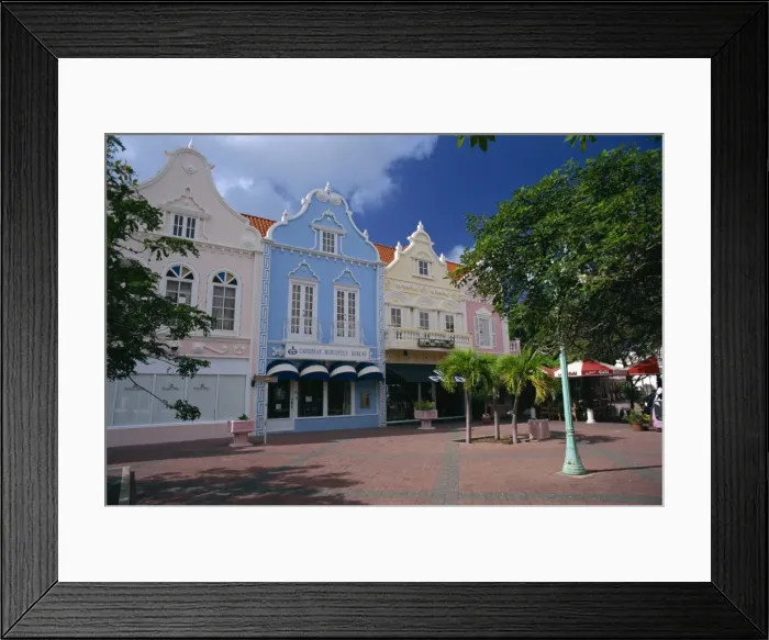Framed Print : Dutch style colonial building facades, Oranjestad, Aruba, West Indies, Caribbean Framed Print : Dutch style colonial building facades, Oranjestad, Aruba, West Indies, Caribbean