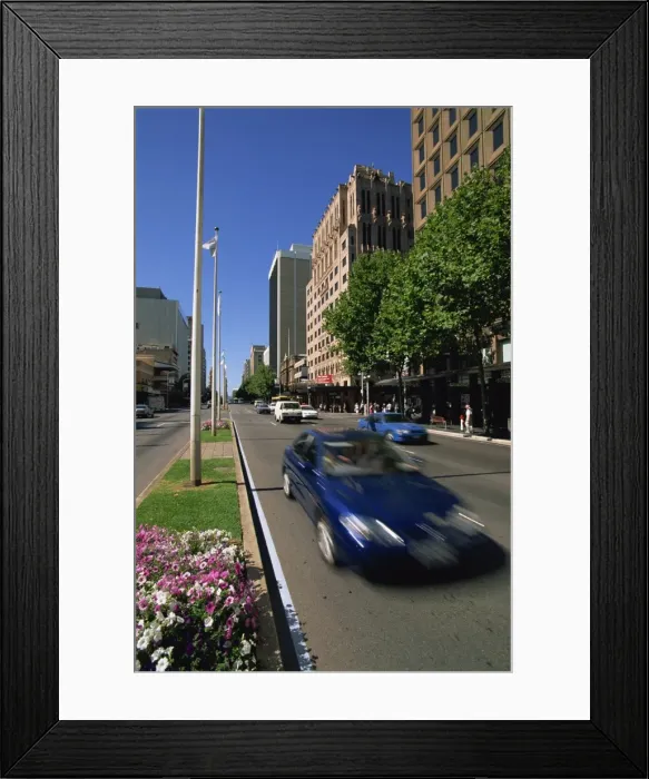 Framed Print : Street scene with cars at speed in the city, King William Street, Adelaide Framed Print : Street scene with cars at speed in the city, King William Street, Adelaide