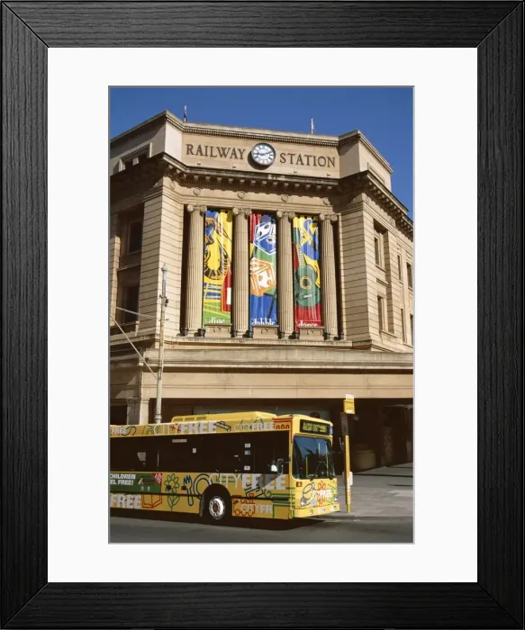 Framed Print : Bus passing the railway station, Adelaide, South Australia, Australia, Pacific Framed Print : Bus passing the railway station, Adelaide, South Australia, Australia, Pacific