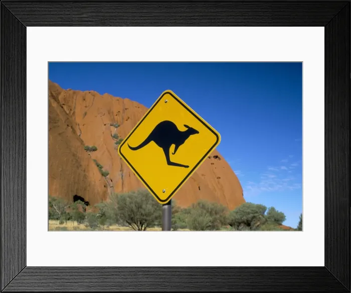 Framed Print : Kangaroo road sign at Uluru (Ayers Rock), Uluru-Kata Tjuta National Park