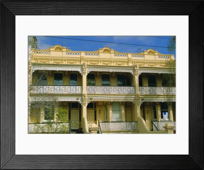 Framed Print : Typical architecture with cast iron lacework. Melbourne, Victoria, Australia Framed Print : Typical architecture with cast iron lacework. Melbourne, Victoria, Australia