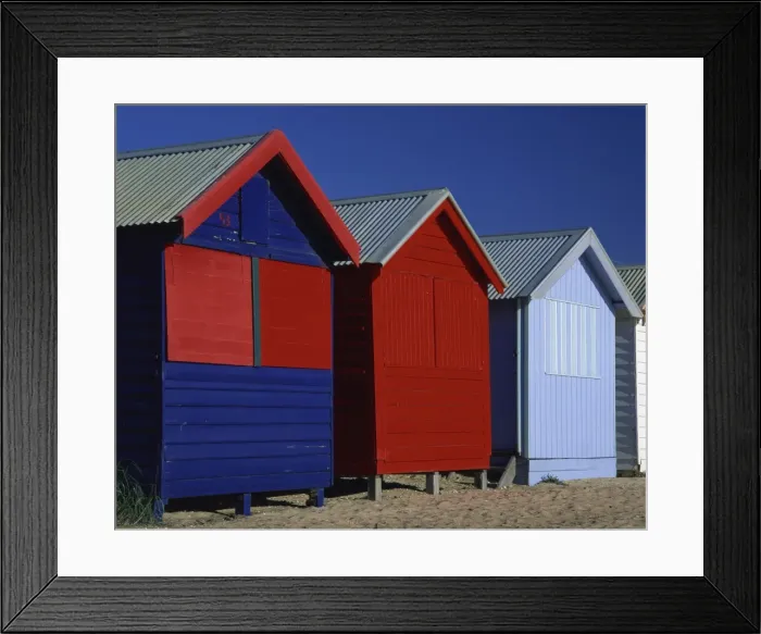 Framed Print : Brightly painted red and blue wooden beach bathing huts, Brighton Beach Framed Print : Brightly painted red and blue wooden beach bathing huts, Brighton Beach