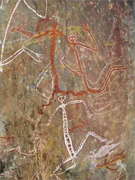 Dancing figures at Nourlangie Rock, aboriginal shelter and rock art site in Kakadu National Park