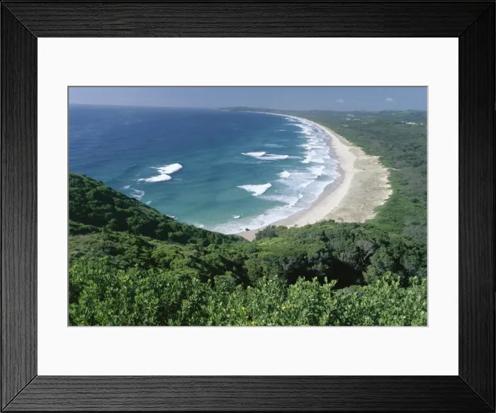 Framed Print : Looking south from Cape Byron to Tallow Beach, a surfing spot east of the resort of Byron Bay in the north east of the state, New South Wales (N. S. W. ) Framed Print : Looking south from Cape Byron to Tallow Beach, a surfing spot east of the resort of Byron Bay in the north east of the state, New South Wales (N. S. W. )