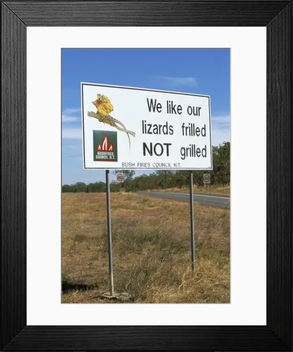 Framed Print : Bush fire warning sign, Northern Territory, Australia, Pacific