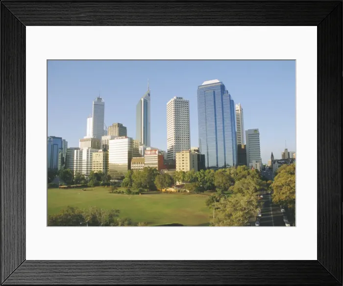 Framed Print : Espalanade and city skyline from the Belltower, Perth, Western Australia, Australia Framed Print : Espalanade and city skyline from the Belltower, Perth, Western Australia, Australia