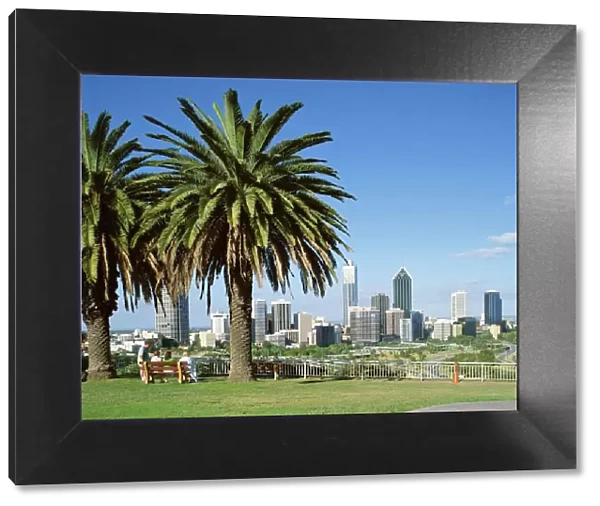 Palm trees and city skyline, Perth, Western Australia, Australia, Pacific