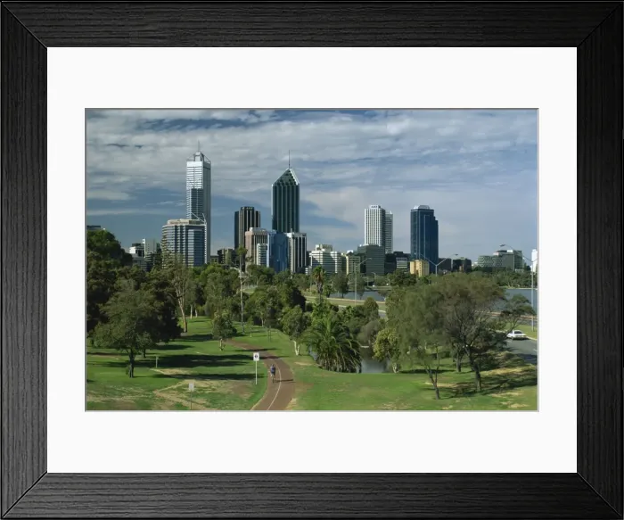 Framed Print : City skyline viewed over park, Perth, Western Australia, Australia, Pacific Framed Print : City skyline viewed over park, Perth, Western Australia, Australia, Pacific