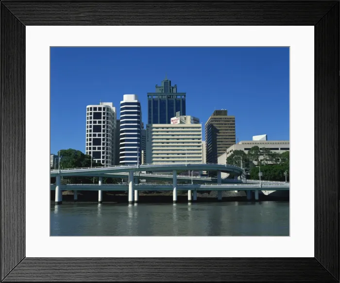 Framed Print : Flyovers above the Brisbane River and the city skyline behind, in Brisbane Framed Print : Flyovers above the Brisbane River and the city skyline behind, in Brisbane