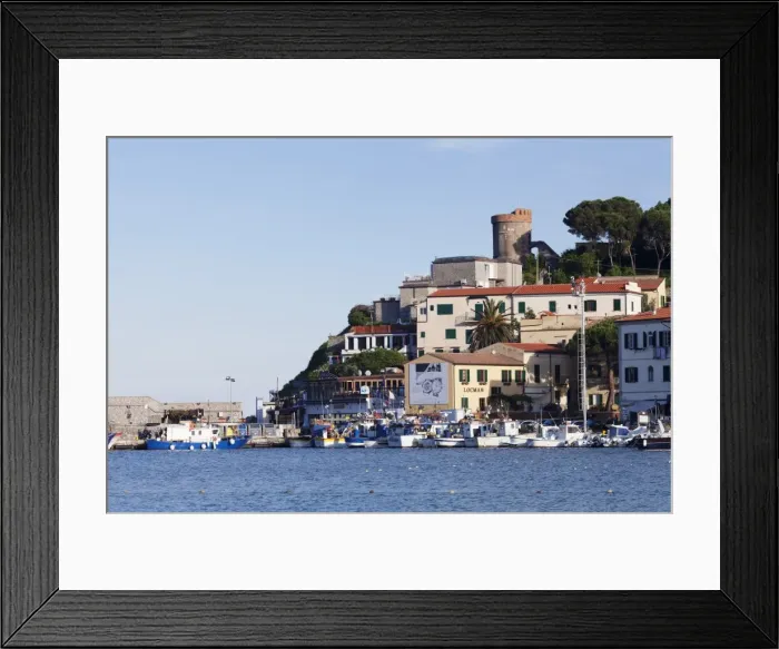 Framed Print : Harbour with Torre della Marina, Marina di Campo, Island of Elba, Livorno Province Framed Print : Harbour with Torre della Marina, Marina di Campo, Island of Elba, Livorno Province