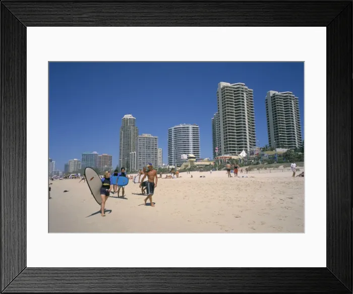 Framed Print : Beach, central shopping mall and restaurants, Surfers Paradise, Gold Coast Framed Print : Beach, central shopping mall and restaurants, Surfers Paradise, Gold Coast
