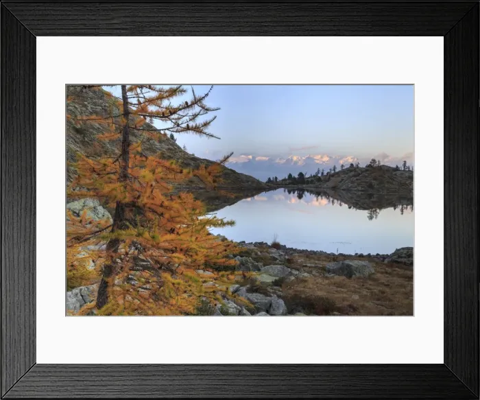 Framed Print : Sunrise on Mount Rosa seen from Lac Blanc, Natural Park of Mont Avic, Aosta Valley Framed Print : Sunrise on Mount Rosa seen from Lac Blanc, Natural Park of Mont Avic, Aosta Valley