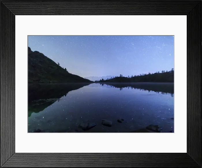 Framed Print : Starry night on Mount Rosa seen from Lake Vallette, Natural Park of Mont Avic, Aosta Valley Framed Print : Starry night on Mount Rosa seen from Lake Vallette, Natural Park of Mont Avic, Aosta Valley