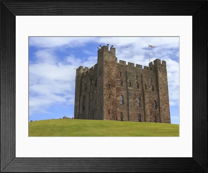 Framed Print : Bamburgh Castle, The Keep, with English flag of St. George, Bamburgh, Northumberland Framed Print : Bamburgh Castle, The Keep, with English flag of St. George, Bamburgh, Northumberland