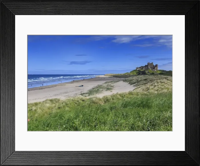 Framed Print : Bamburgh Castle across the dunes, early summer afternoon, Northumberland, England Framed Print : Bamburgh Castle across the dunes, early summer afternoon, Northumberland, England