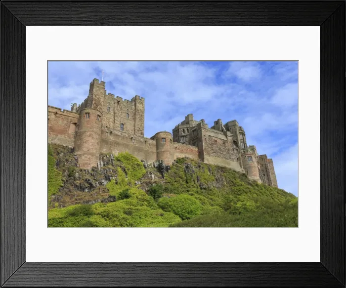 Framed Print : Bamburgh Cast in summer, from below, Northumberland, England, United Kingdom, Europe Framed Print : Bamburgh Cast in summer, from below, Northumberland, England, United Kingdom, Europe