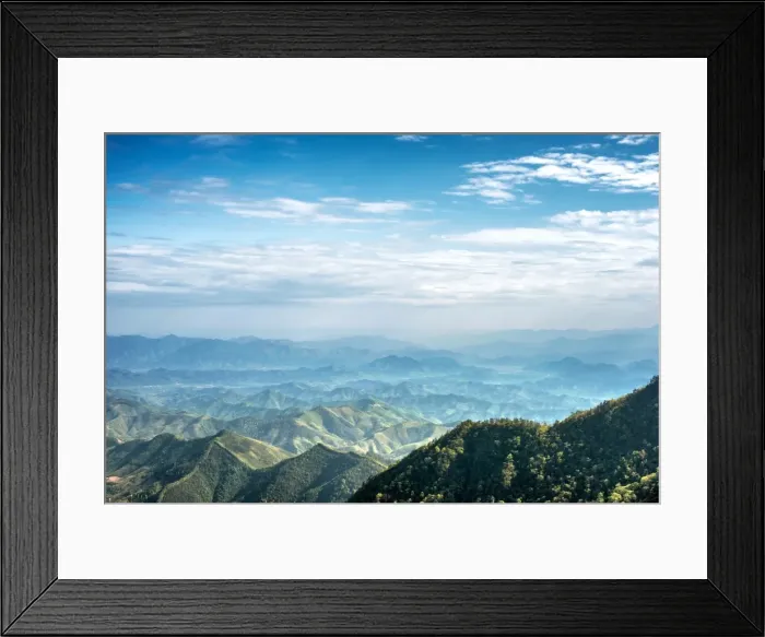 Framed Print : Misty mountain chains as seen from Tian Mu Shan peak, Zhejiang, China, Asia