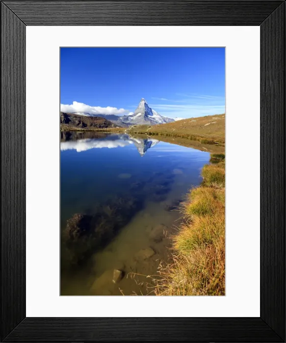 Framed Print : The Matterhorn reflected in Stellisee, Zermatt, Canton of Valais, Pennine Alps, Swiss Alps Framed Print : The Matterhorn reflected in Stellisee, Zermatt, Canton of Valais, Pennine Alps, Swiss Alps