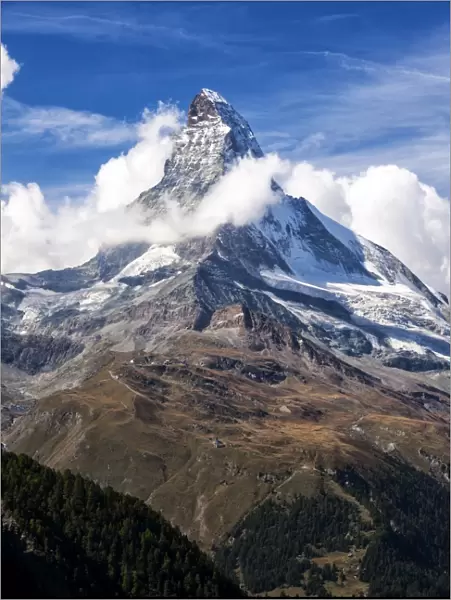 Matterhorn surrounded by clouds, Zermatt, Canton of Valais, Pennine Alps, Swiss Alps