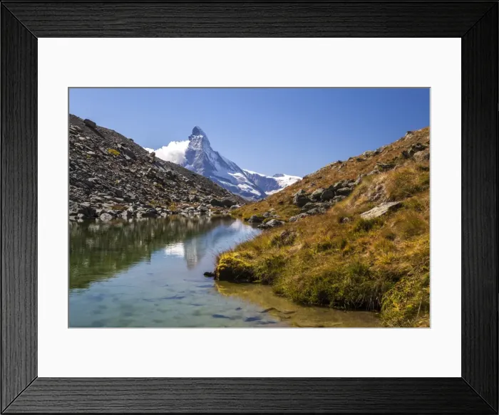 Framed Print : The Matterhorn at dawn seen from Stellisee, Zermatt, Canton of Valais, Pennine Alps Framed Print : The Matterhorn at dawn seen from Stellisee, Zermatt, Canton of Valais, Pennine Alps