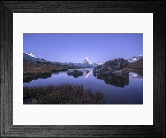 Framed Print : The Matterhorn reflected in Stellisee at sunrise, Zermatt, Canton of Valais, Pennine Alps Framed Print : The Matterhorn reflected in Stellisee at sunrise, Zermatt, Canton of Valais, Pennine Alps