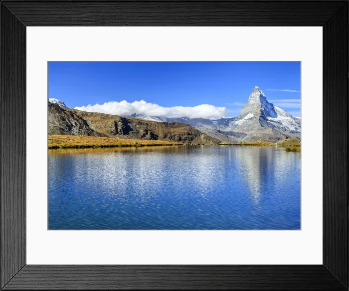 Framed Print : The Matterhorn reflected in Stellisee, Zermatt, Canton of Valais, Pennine Alps, Swiss Alps Framed Print : The Matterhorn reflected in Stellisee, Zermatt, Canton of Valais, Pennine Alps, Swiss Alps