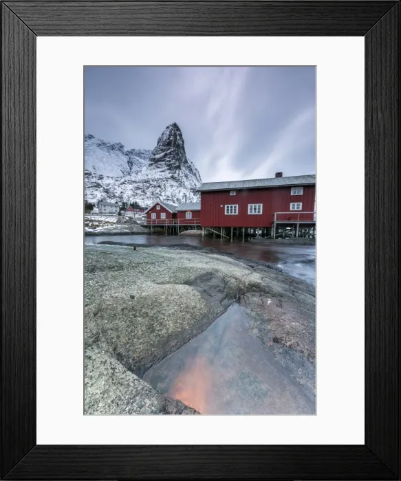 Framed Print : Typical red houses of fishermen called Rorbu, Reine. Lofoten Islands, Northern Norway Framed Print : Typical red houses of fishermen called Rorbu, Reine. Lofoten Islands, Northern Norway