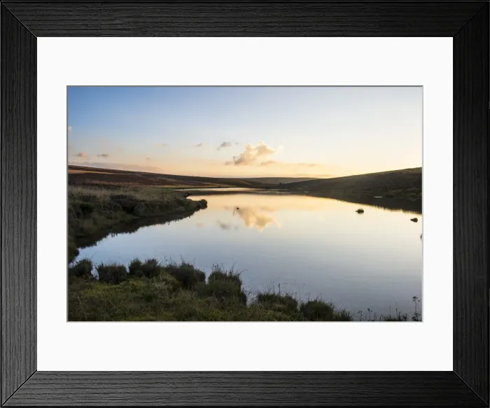 Framed Print : Clouds reflecting in a little lake at sunset, Nyika National Park, Malawi, Africa