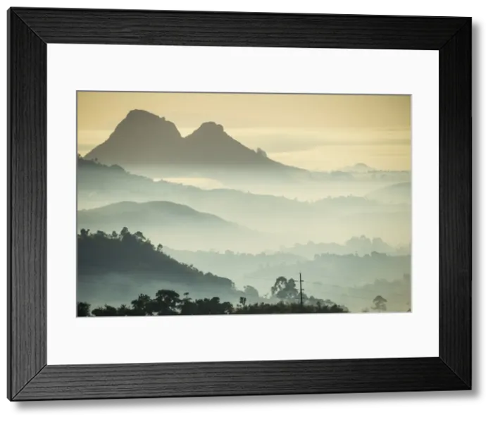 Framed Print : Sunrise and fog over the mountains surrounding Blantyre, Malawi, Africa Framed Print : Sunrise and fog over the mountains surrounding Blantyre, Malawi, Africa