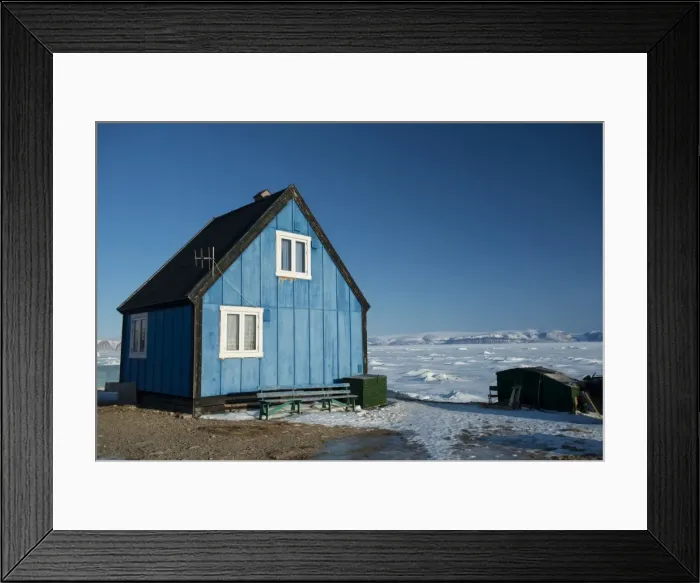 Framed Print : Colourful wooden house in the village of Qaanaaq, one of the most northerly human Framed Print : Colourful wooden house in the village of Qaanaaq, one of the most northerly human