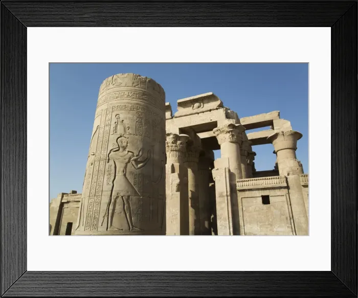 Framed Print : Pillar with bas-relief, Forecourt, Temple of Haroeris and Sobek, Kom Ombo, Egypt