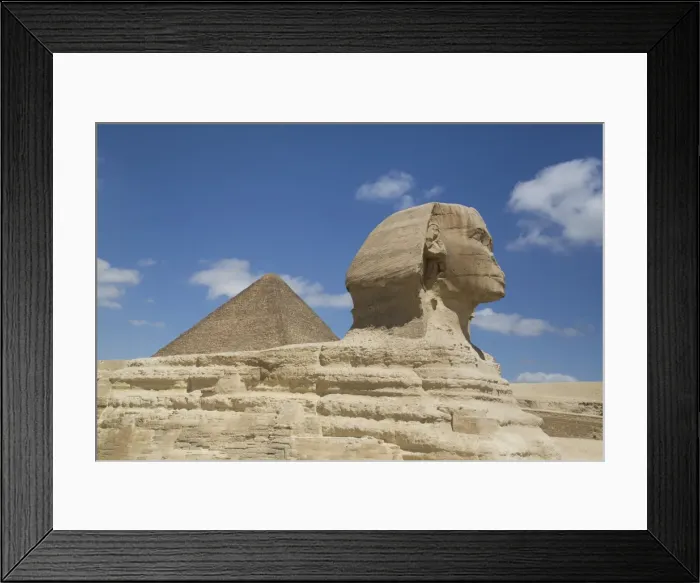 Framed Print : Sphinx in foreground, and the Great Pyramid of Cheops, The Giza Pyramids, UNESCO Framed Print : Sphinx in foreground, and the Great Pyramid of Cheops, The Giza Pyramids, UNESCO
