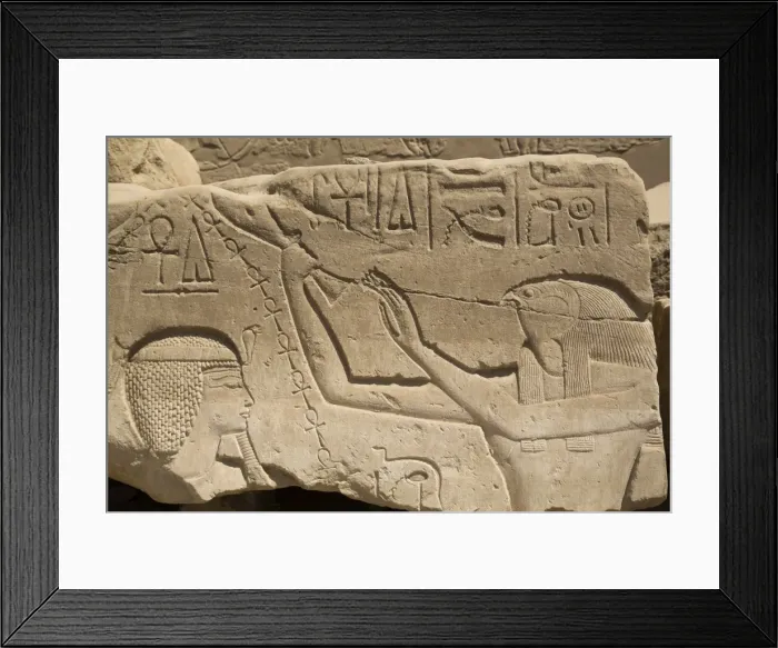 Framed Print : Bas-relief of Seti I on left and the God Horus on right, Karnak Temple, Luxor, Thebes Framed Print : Bas-relief of Seti I on left and the God Horus on right, Karnak Temple, Luxor, Thebes
