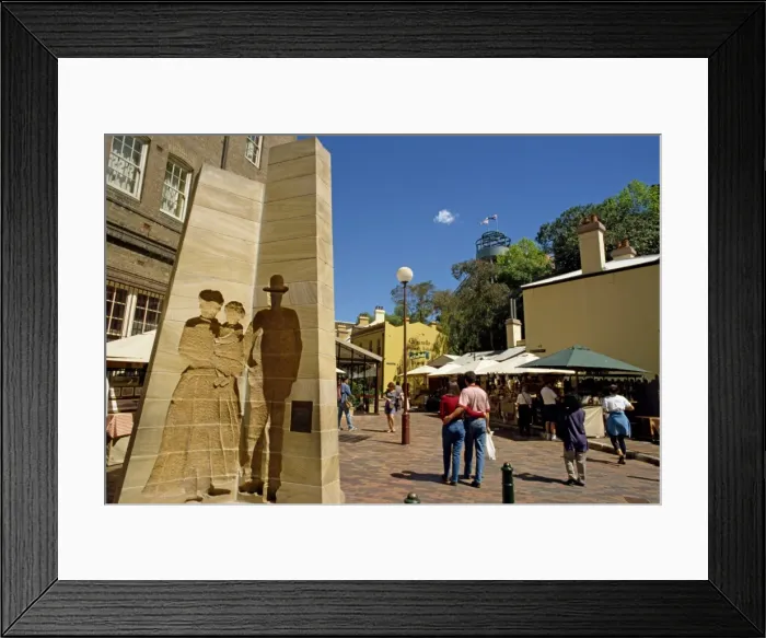 Framed Print : Silhouette sculpture in a square in The Rocks area, Sydney, New South Wales Framed Print : Silhouette sculpture in a square in The Rocks area, Sydney, New South Wales